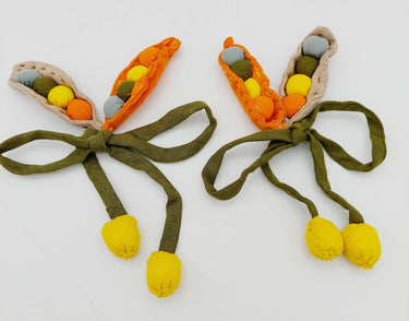 Hand Embroidered Peas in a Pod Applique, Peach Embroidery, Seed Pod Applique